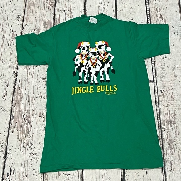 Vintage Jingle Bulls Ugly Christmas 1980s Xmas Tee Top Shirt - Picture 1 of 6